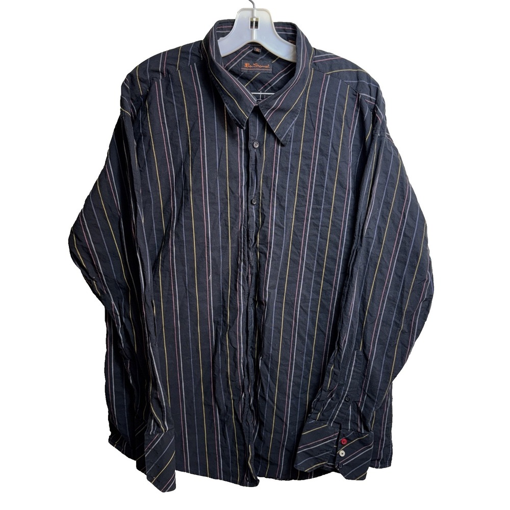 Ben‎ Sherman Shirt Mens XXL Black Multi Color Striped Long Sleeve Button Down 6